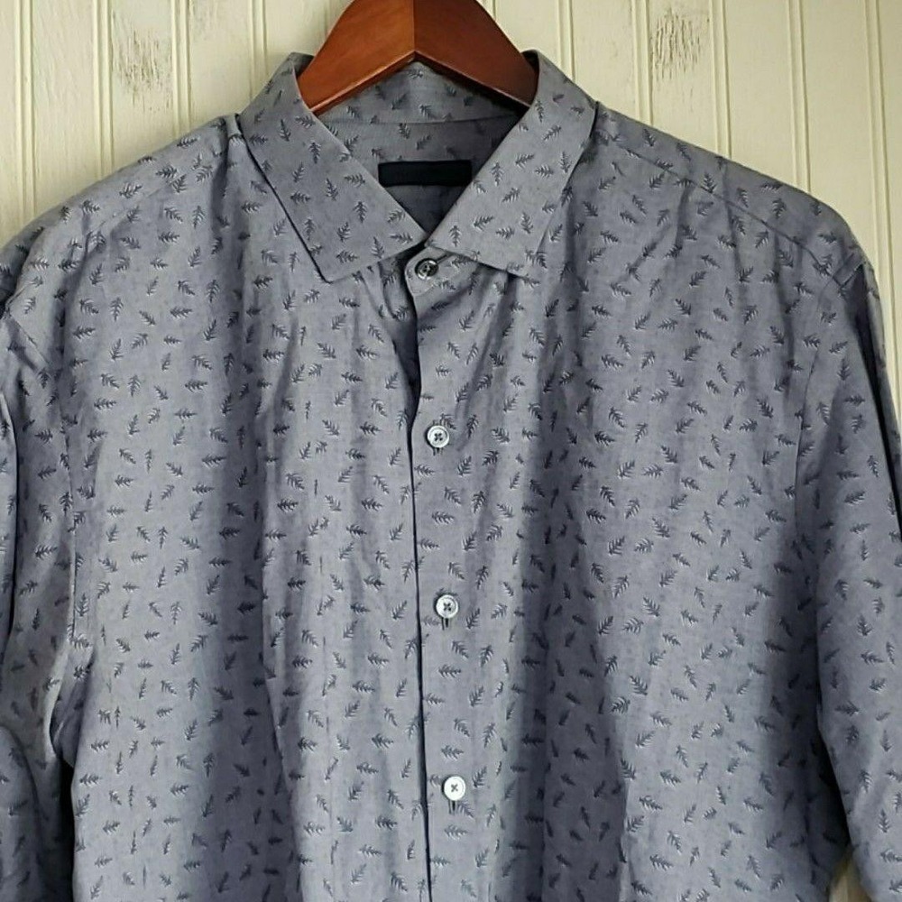 Zachary Prell Shirt Mens Large Gray‎ Leaf Print Long Sleeve Button-Up Casual